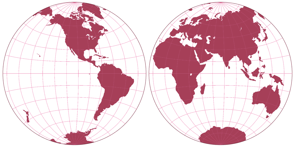 Mittabstandstreue Azimutalprojektion (Hemisphären) Umrisskarte