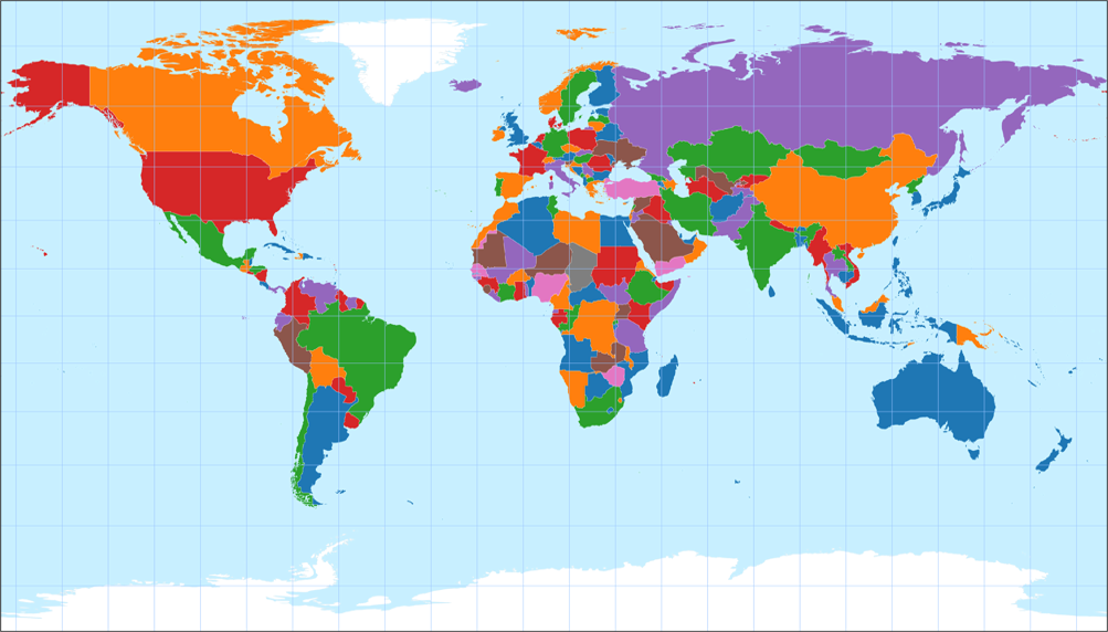 Politische Weltkarte, dargestellt im Patterson-Zylinderentwurf.