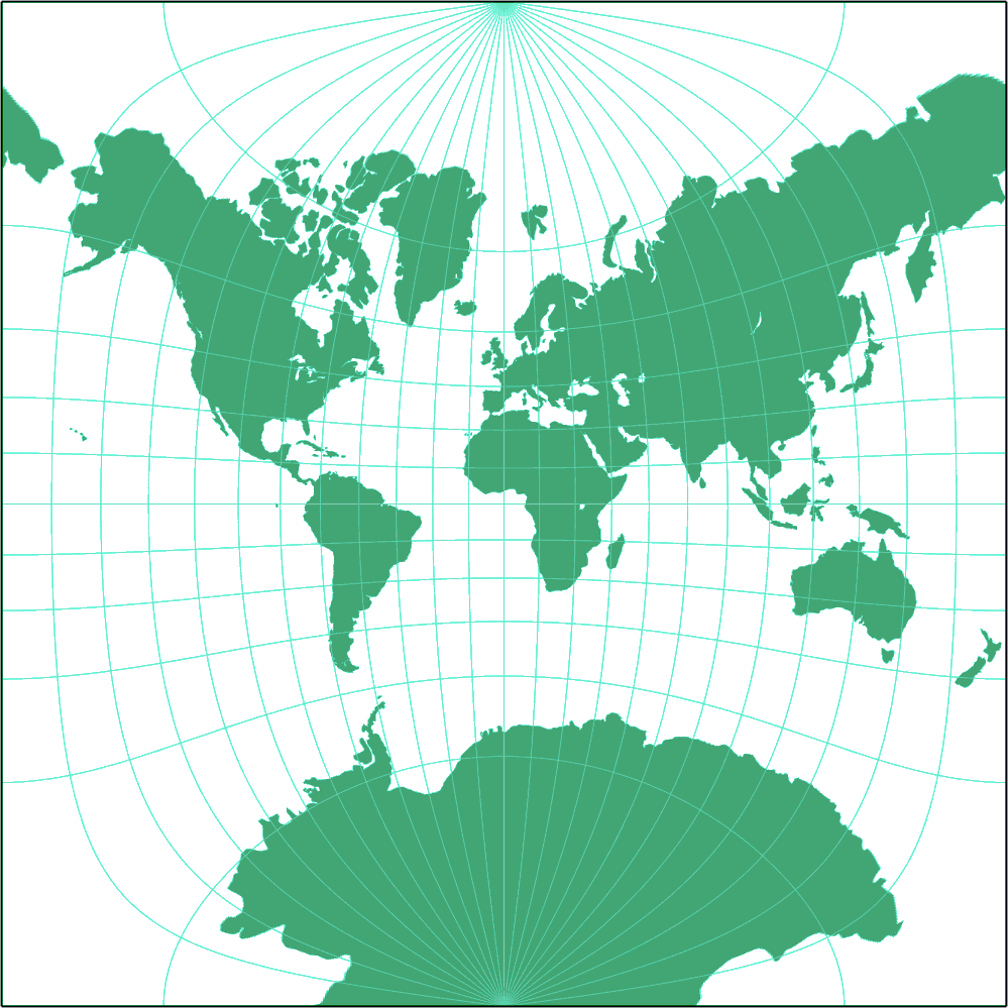 Adams konforme Erde in einem Quadrat I Umrisskarte