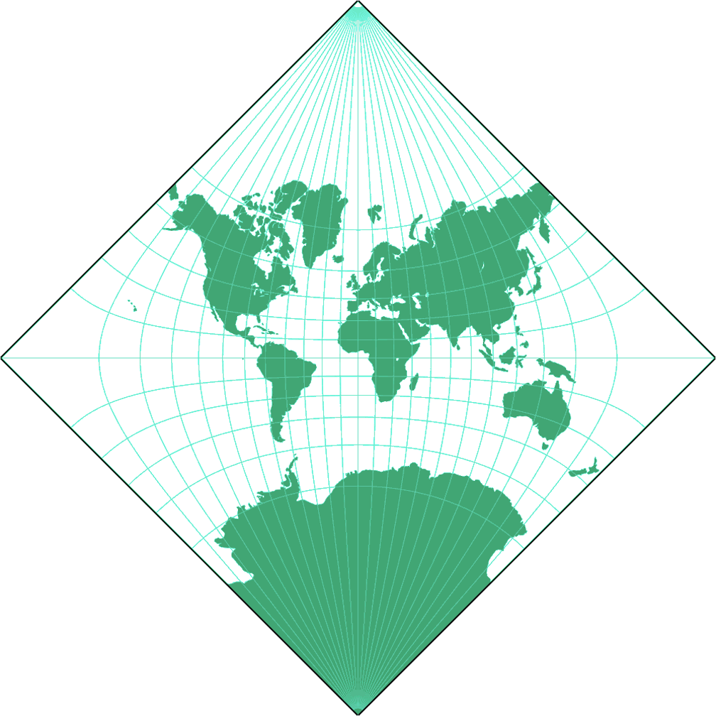 Adams konforme Erde in einem Quadrat II Umrisskarte