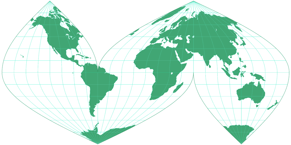 Sinusoidal (unterbrochen sinoidal) Umrisskarte