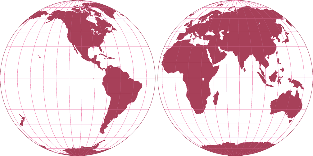 Mollweide Hemisphären Umrisskarte