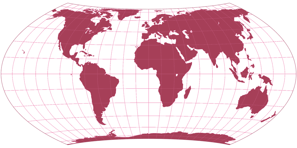Entfernungsbezogene Weltkarte (Approximation) Umrisskarte
