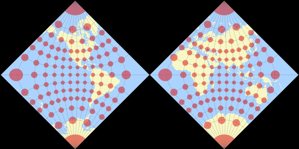 Adams Hemisphären in einem Quadrat Tissotsche Indikatrix