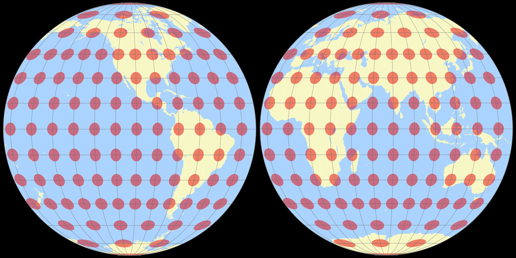 Mollweide Hemisphären Tissotsche Indikatrix