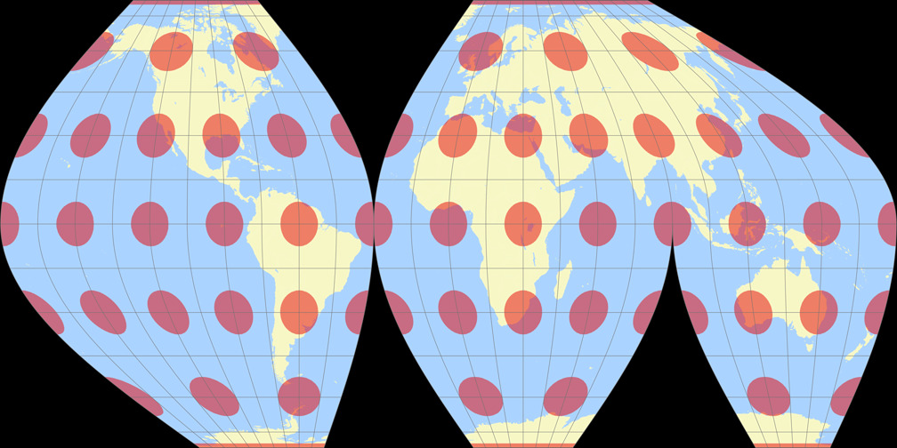 McBryde-Thomas Flat-Polar Sinusoidal (unterbrochen) Tissotsche Indikatrix