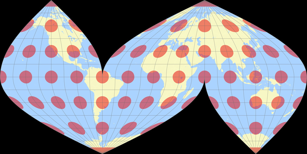 Sinusoidal (unterbrochen sinoidal) Tissotsche Indikatrix