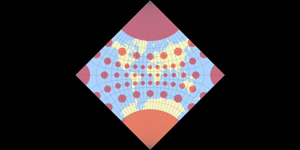 Adams konforme Erde in einem Quadrat II Tissotsche Indikatrix